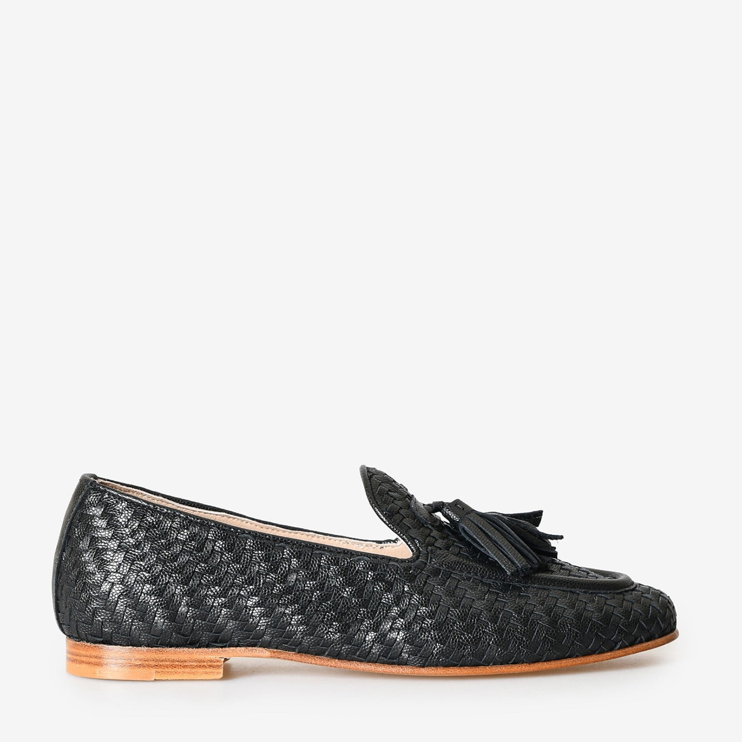 Siyah Örgü Deri Püsküllü Kadın Loafer