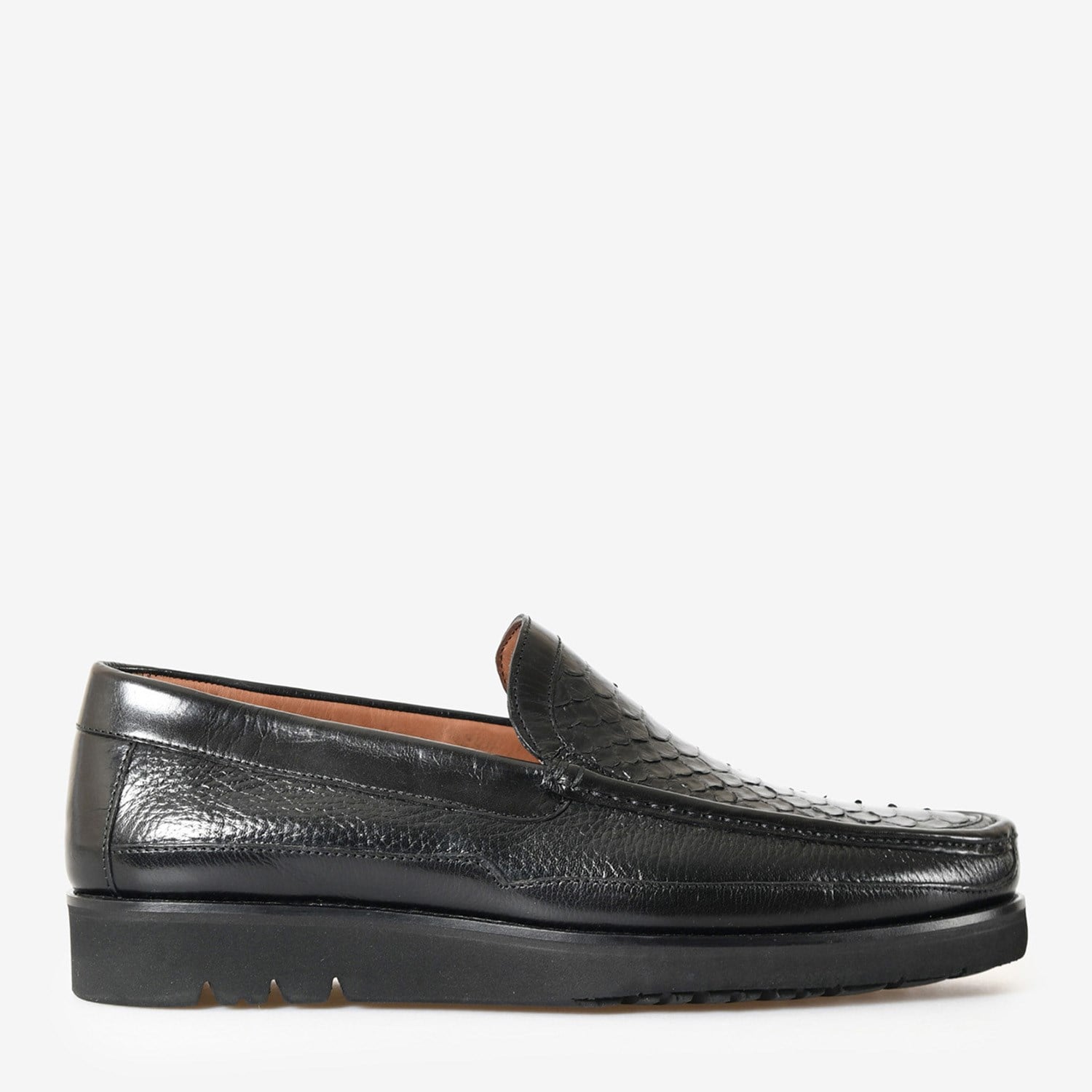 Siyah Piton Deri Erkek Loafer