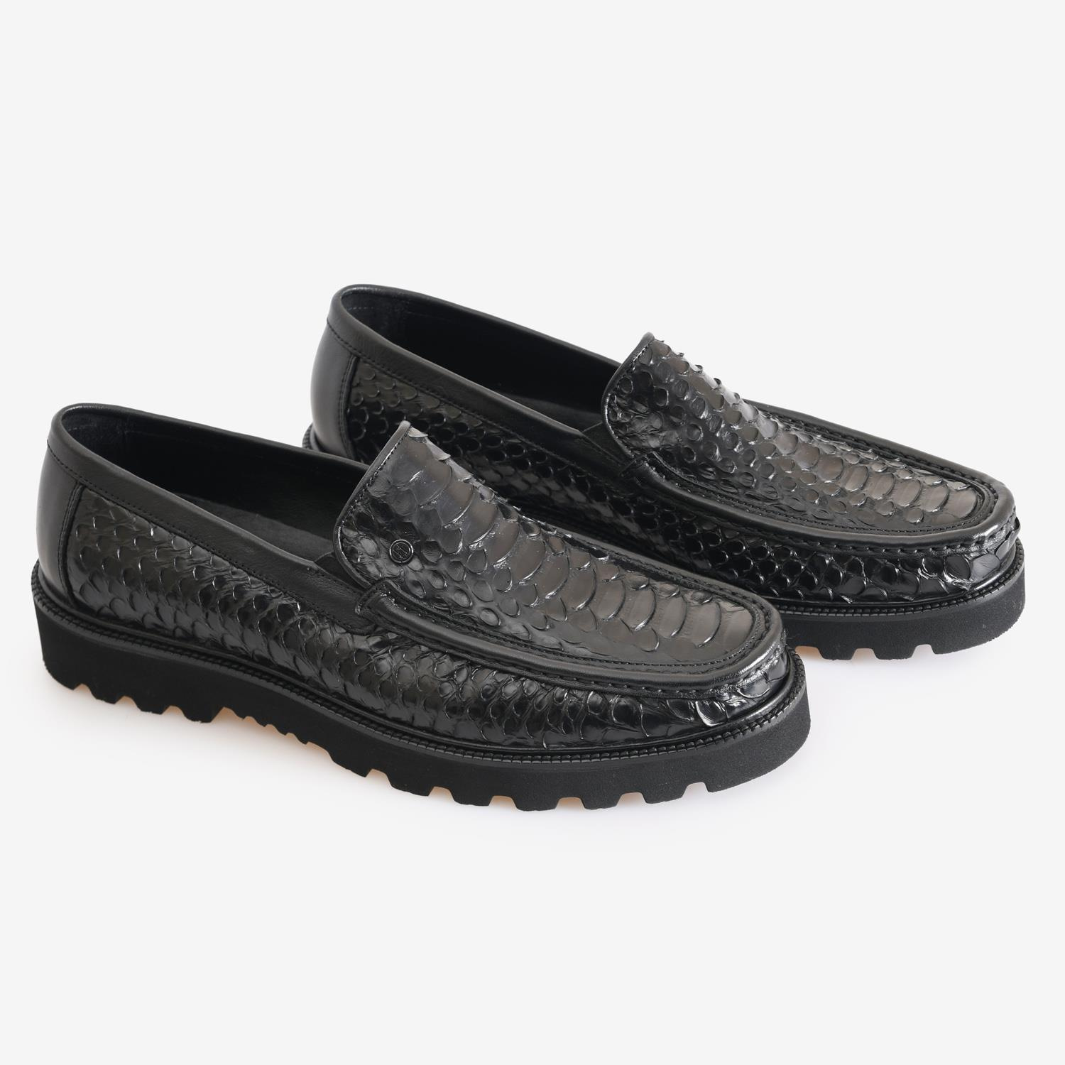 Siyah Piton Deri Erkek Loafer