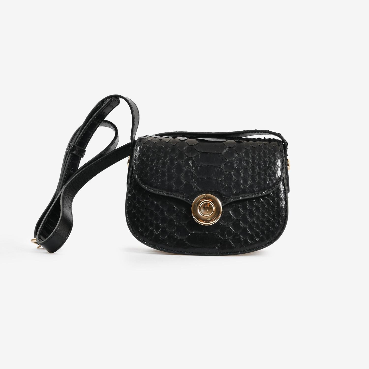 Siyah Piton Deri Kadın Askılı Çanta