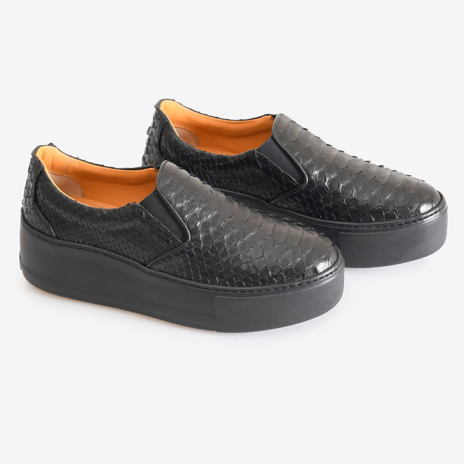 Siyah Piton Deri Kadın Sneaker