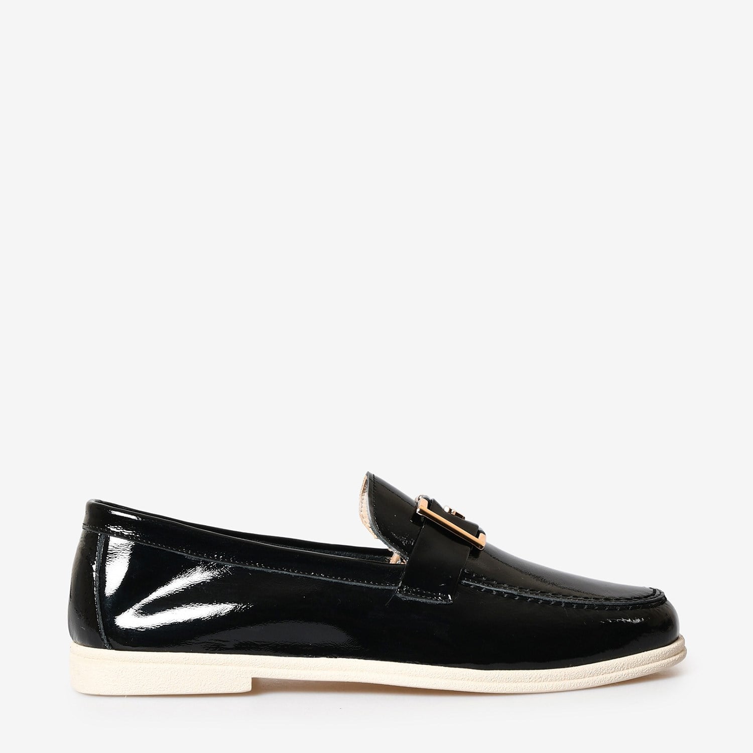 Siyah Rugan Tokalı Kadın Loafer