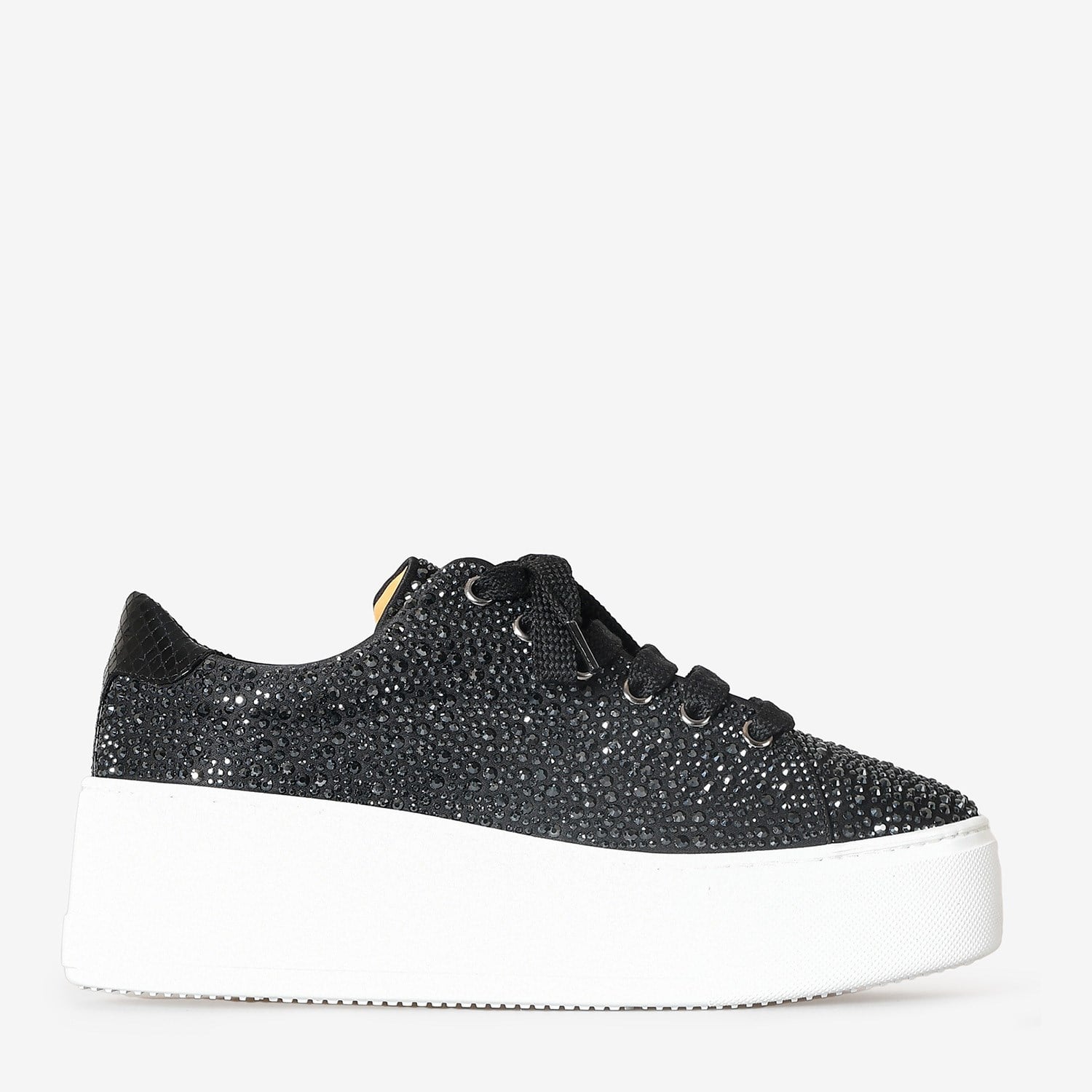 Siyah Saten Taşlı Kadın Sneakers