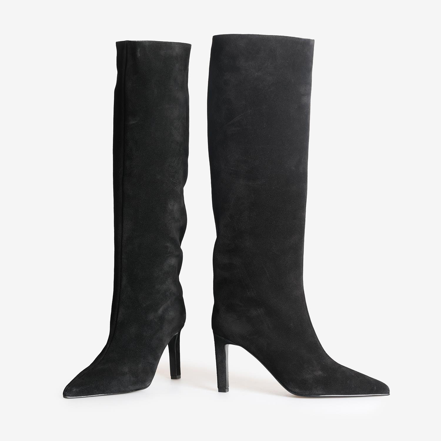 Siyah Süet Düz Kadın Çizme