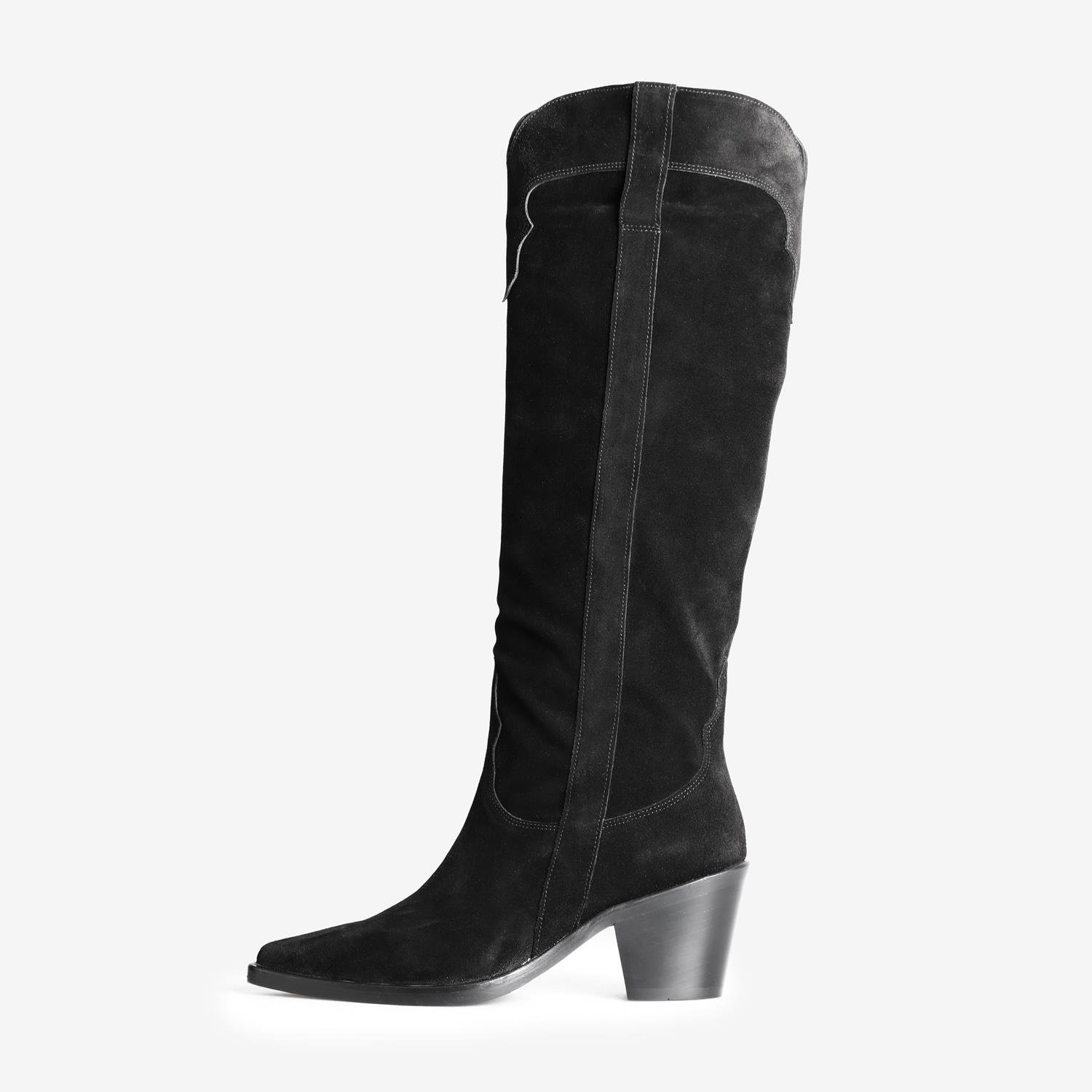 Siyah Süet Kadın Topuklu Çizme