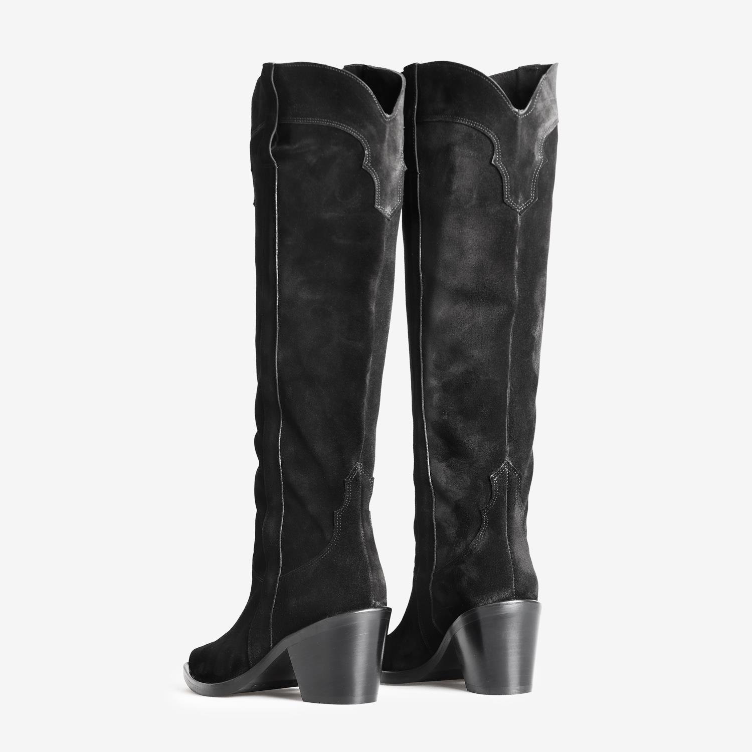 Siyah Süet Kadın Topuklu Çizme