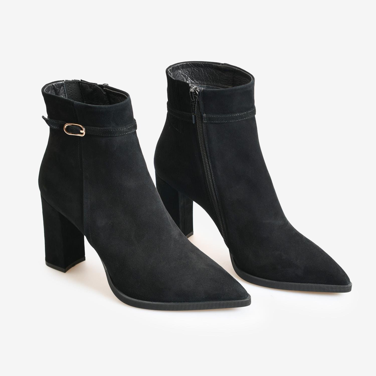 Siyah Süet Kemer Detaylı Kadın Abiye Bot