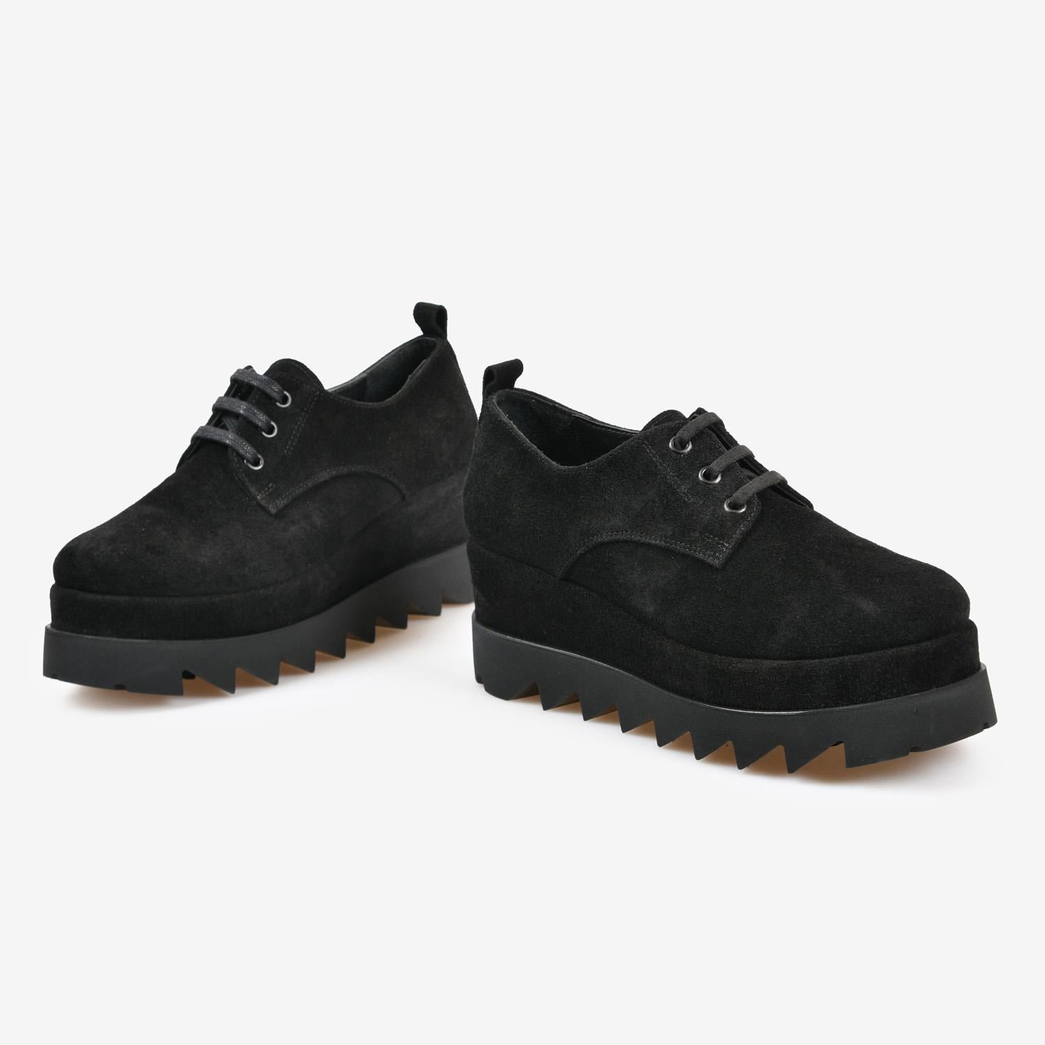 Siyah Süet Platform Taban Kadın Loafer