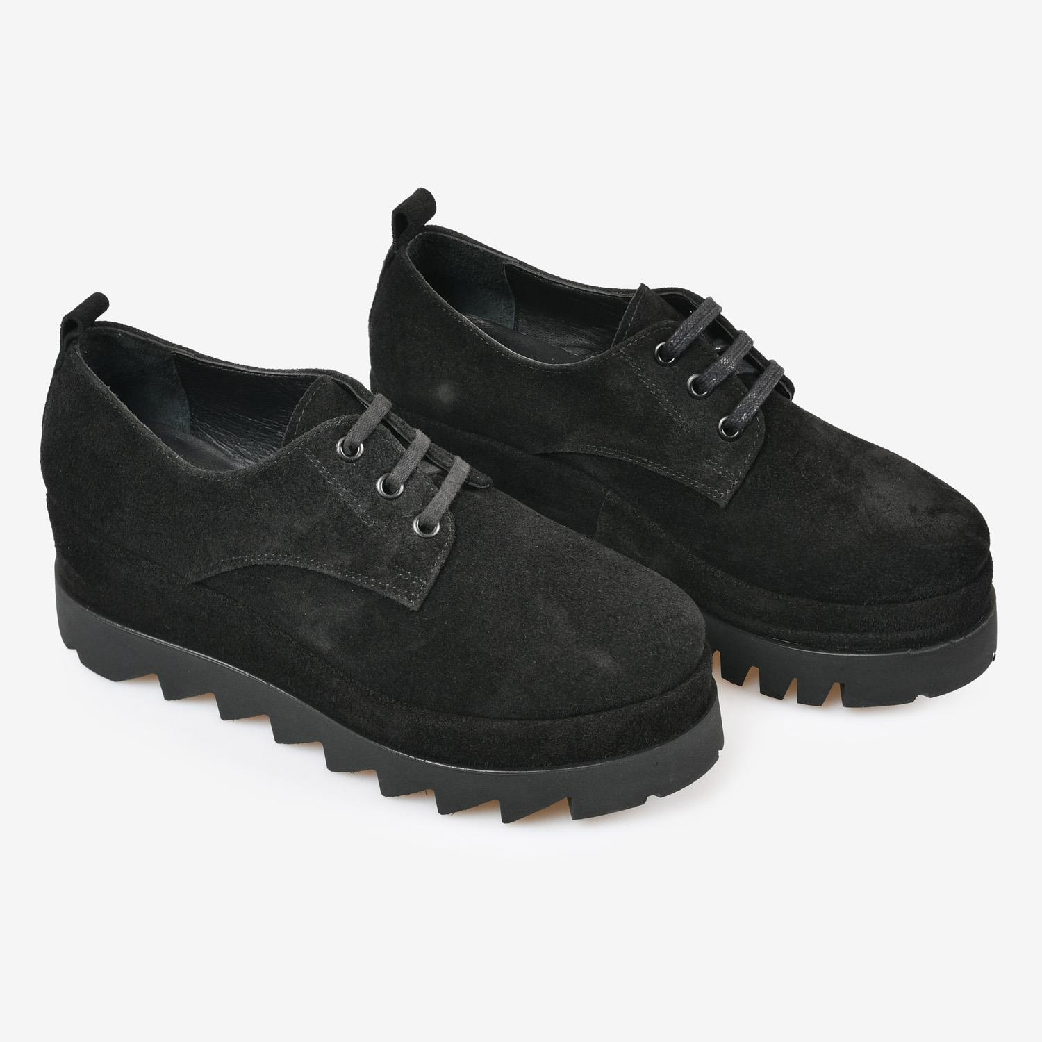 Siyah Süet Platform Taban Kadın Loafer