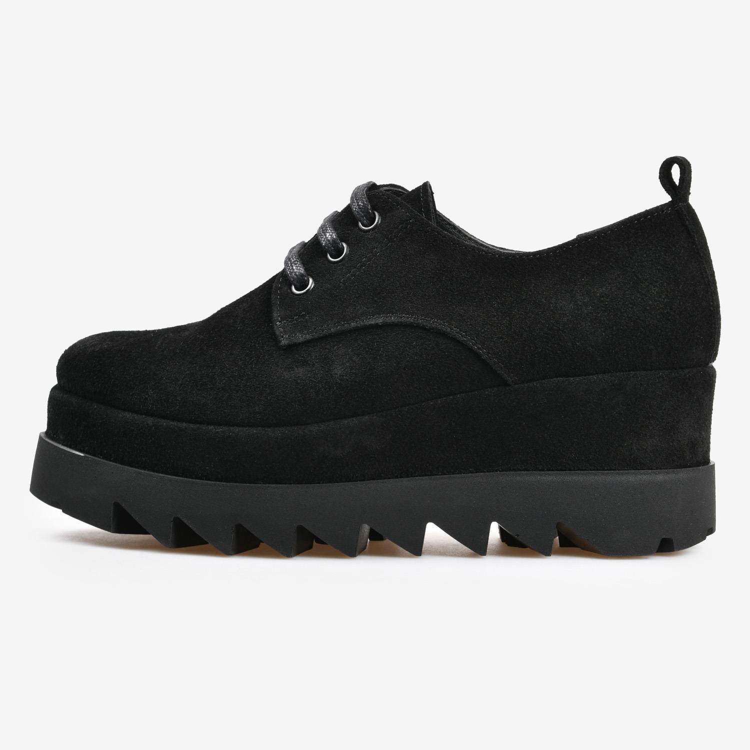 Siyah Süet Platform Taban Kadın Loafer