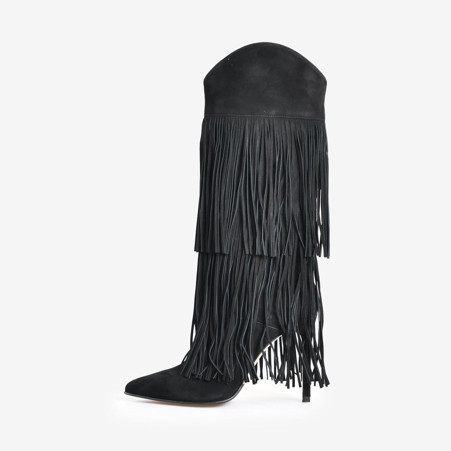 Siyah Süet Püskül Detaylı Kadın Çizme