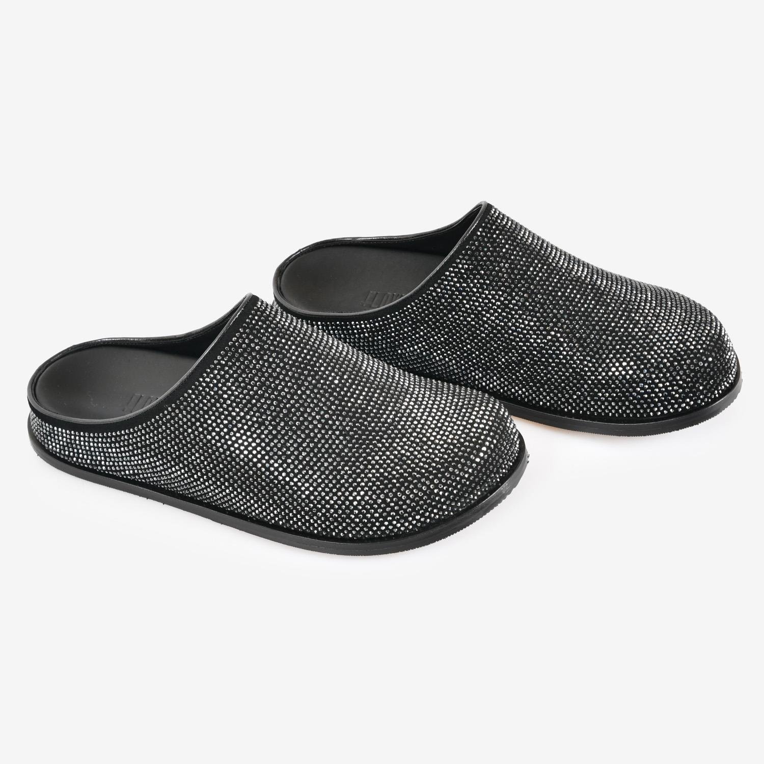 Siyah Süet Taşlı Düz Kadın Abiye Terlik