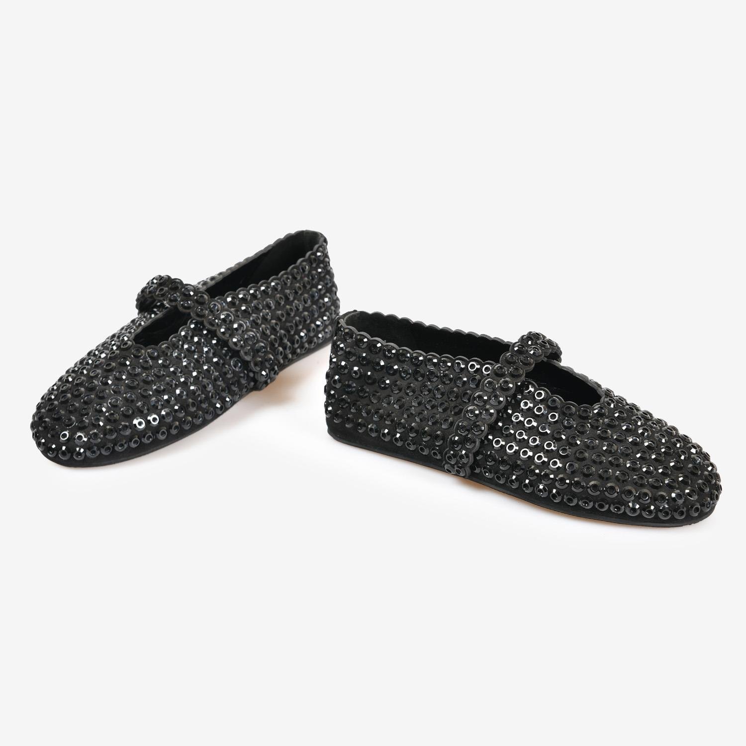 Siyah Süet Taşlı Kadın Babet