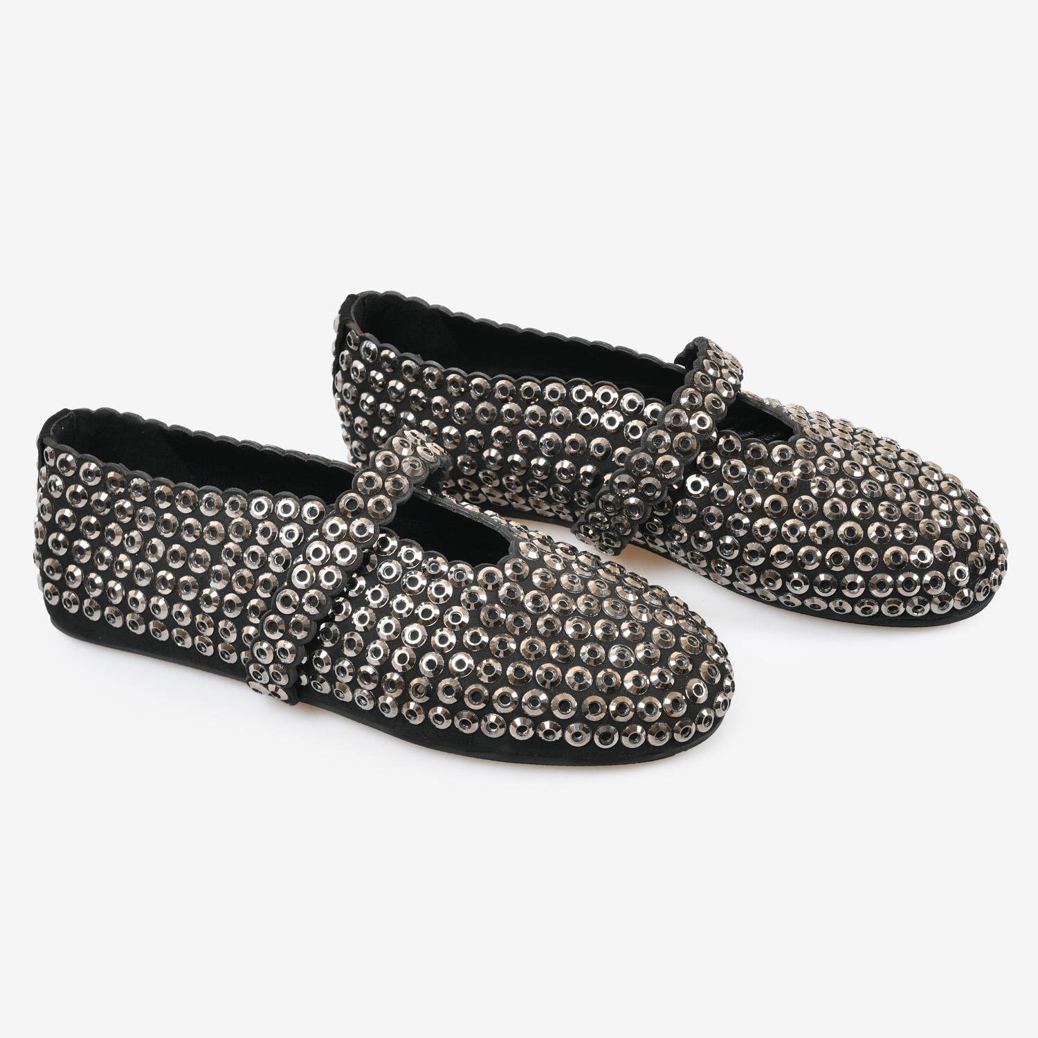 Siyah Süet Taşlı Kadın Babet