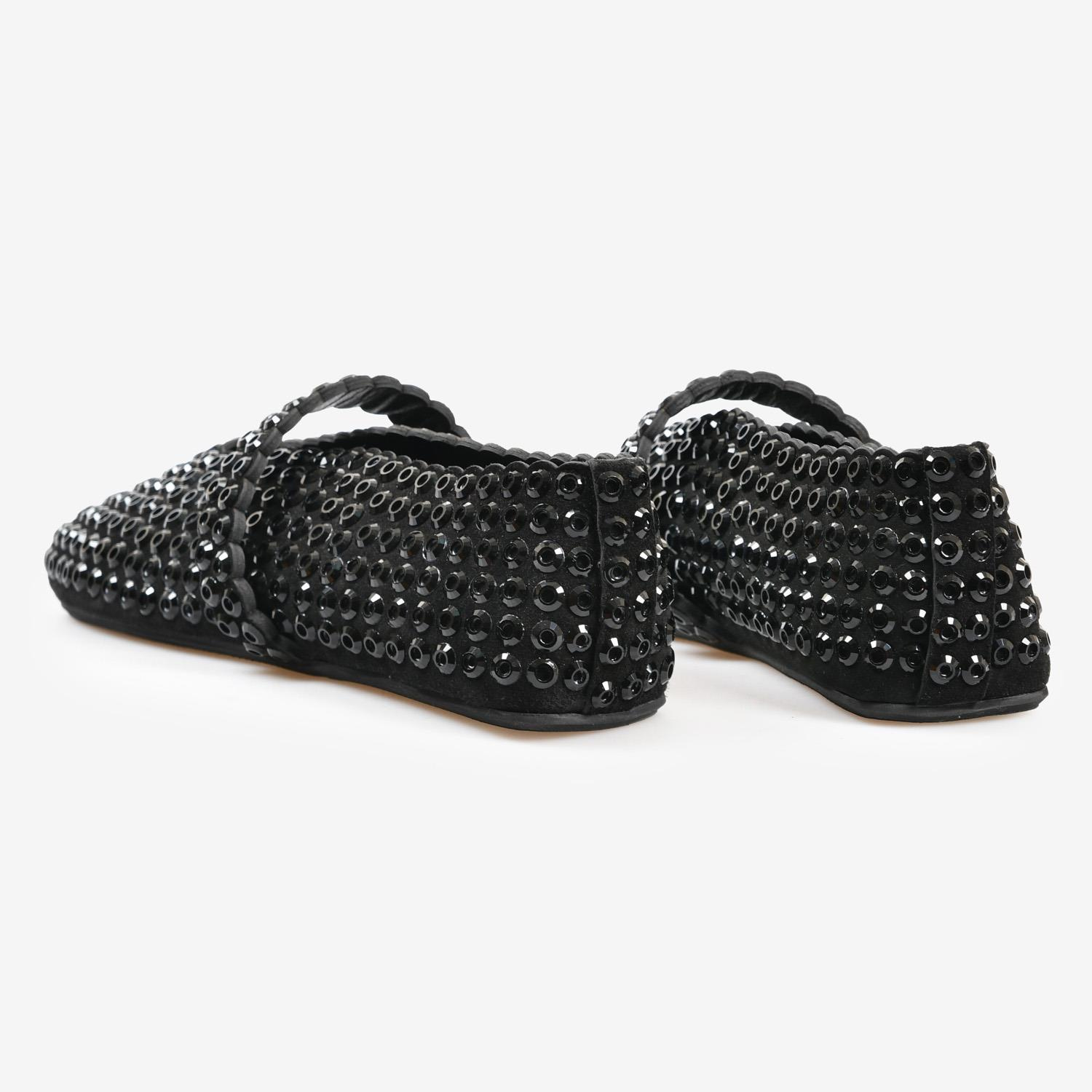 Siyah Süet Taşlı Kadın Babet