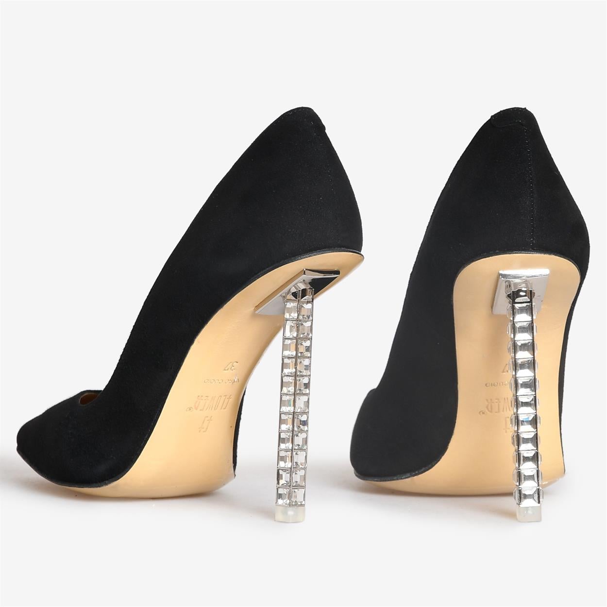 Siyah Süet Taşlı Topuklu Kadın Abiye Ayakkabı