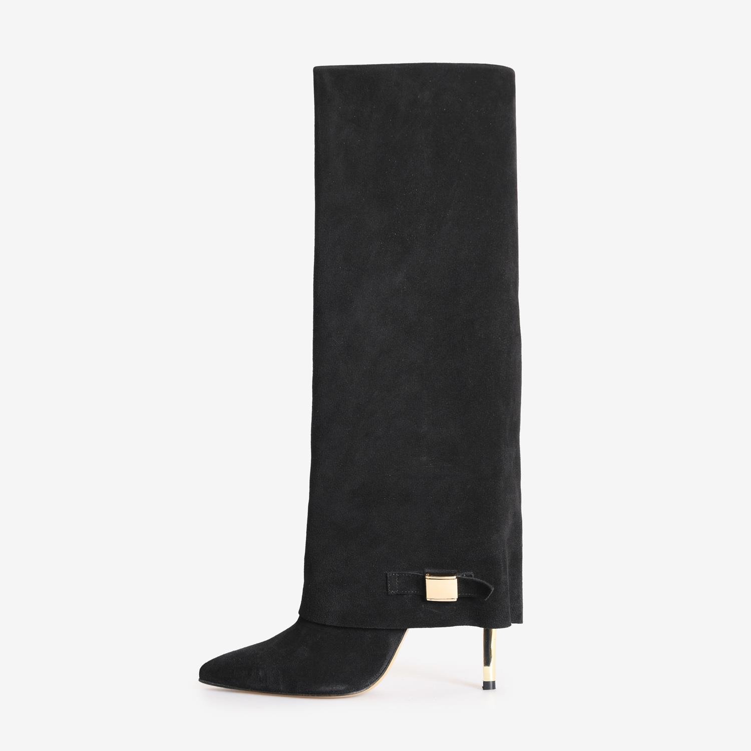Siyah Süet Topuklu Kadın Çizme