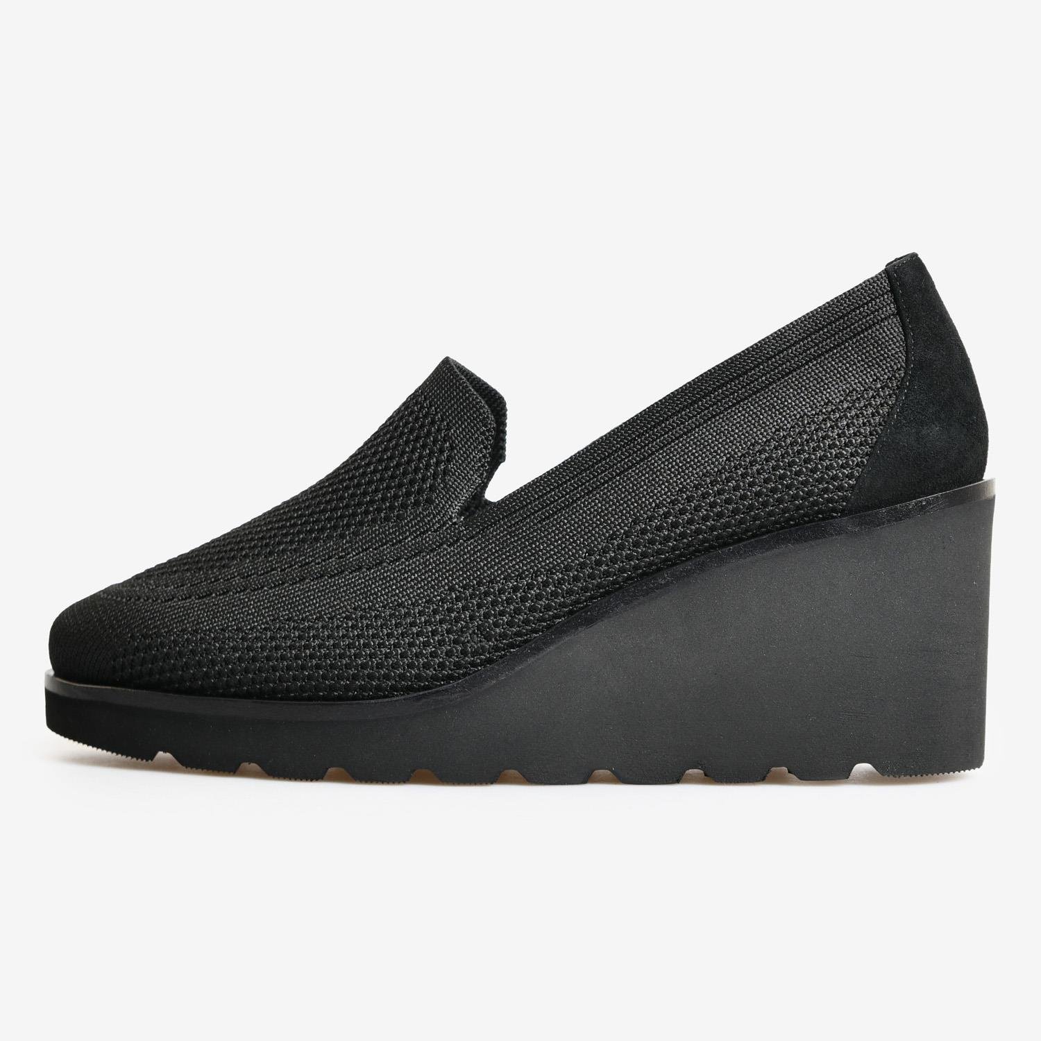 Siyah Triko Dolgu Topuk Kadın Loafer