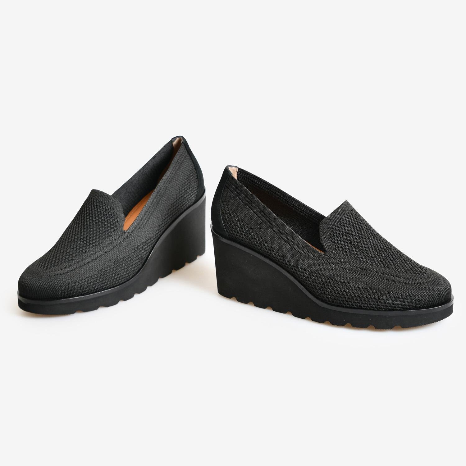 Siyah Triko Dolgu Topuk Kadın Loafer