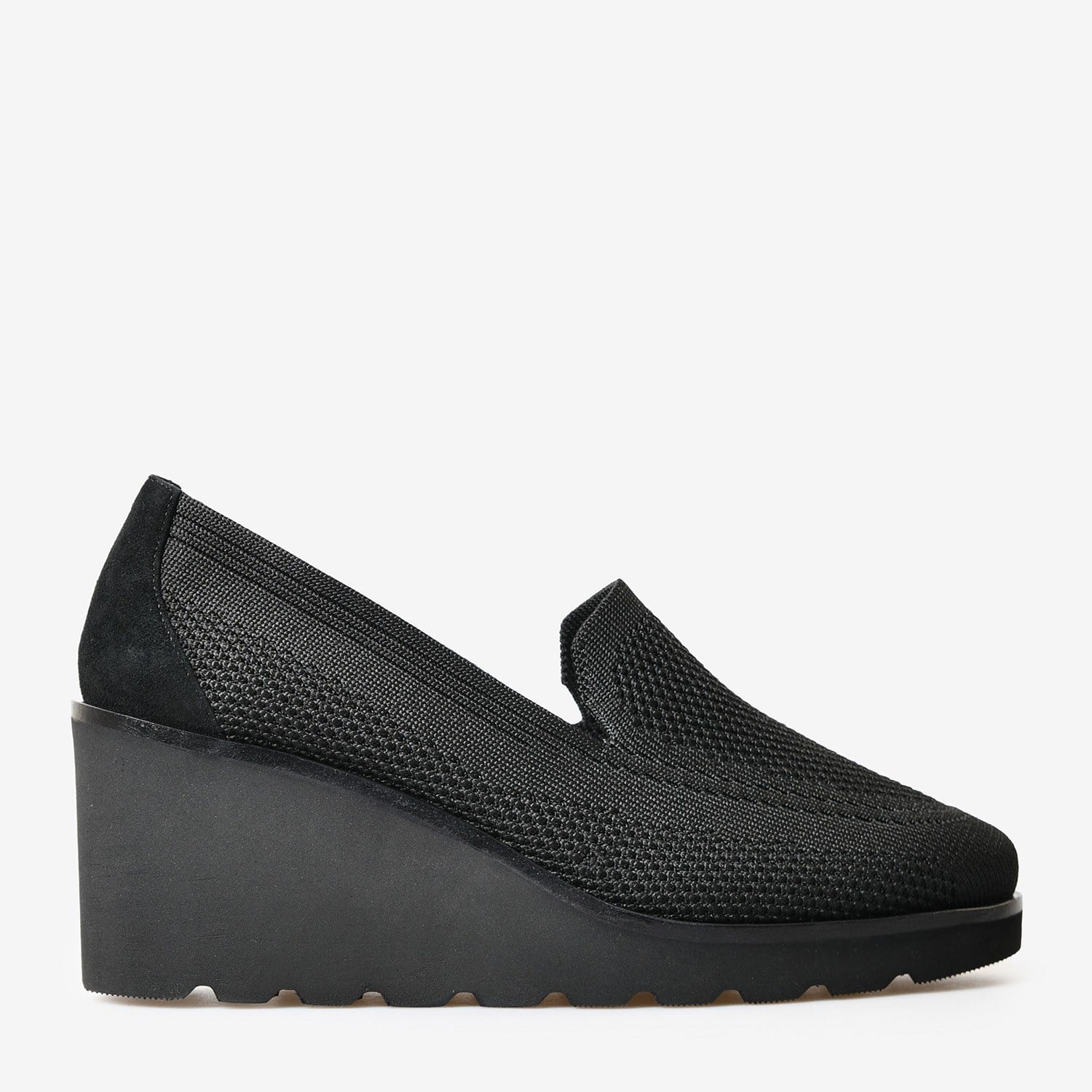 Siyah Triko Dolgu Topuk Kadın Loafer