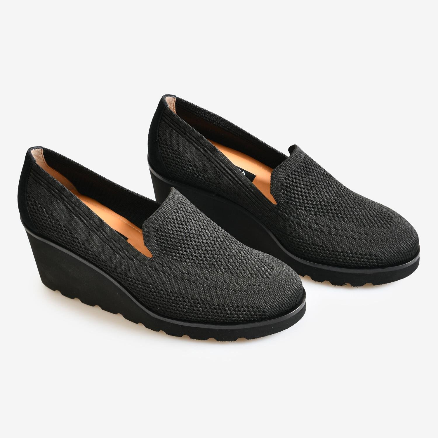 Siyah Triko Dolgu Topuk Kadın Loafer