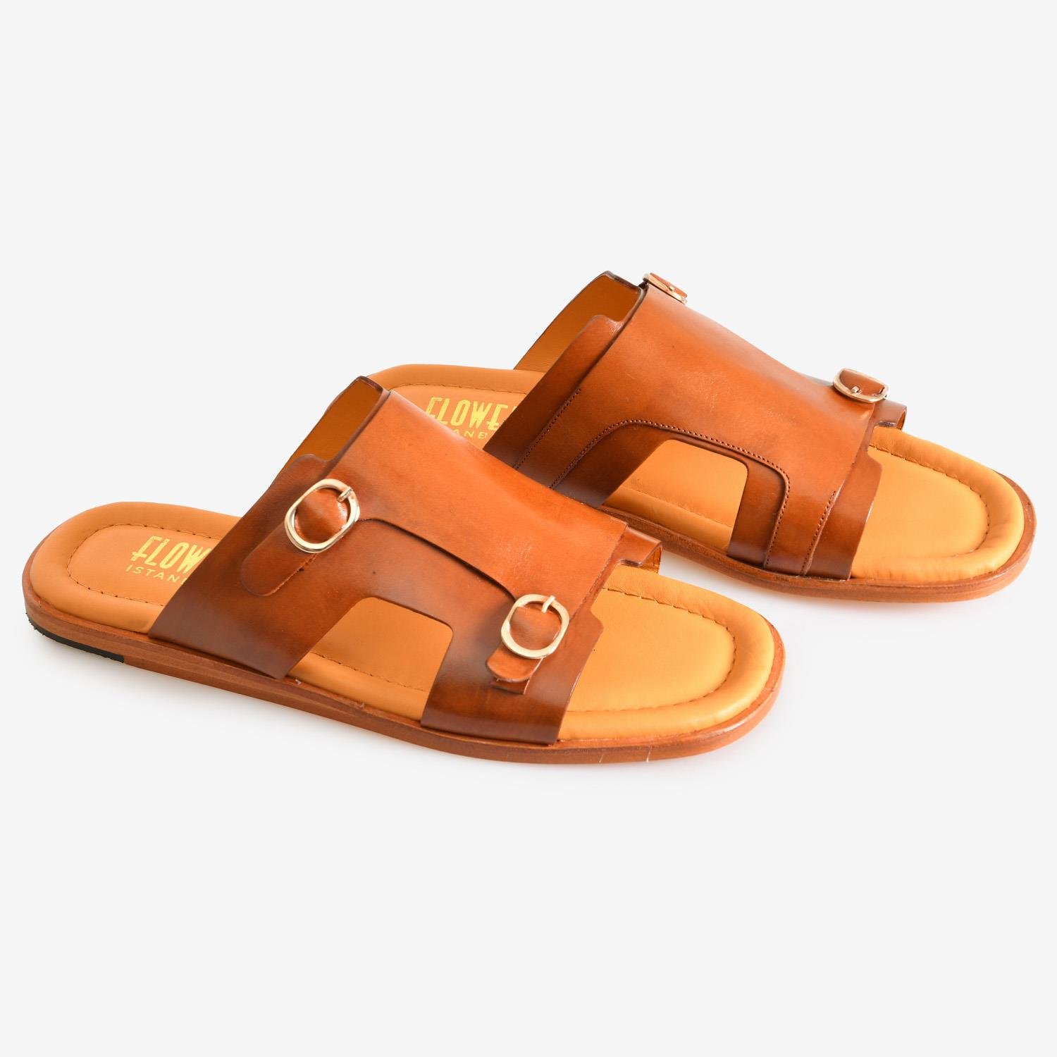 Taba Deri Kemer Detaylı Erkek Terlik