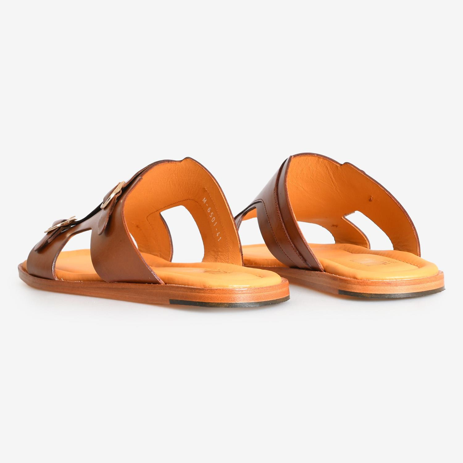 Taba Deri Kemer Detaylı Erkek Terlik