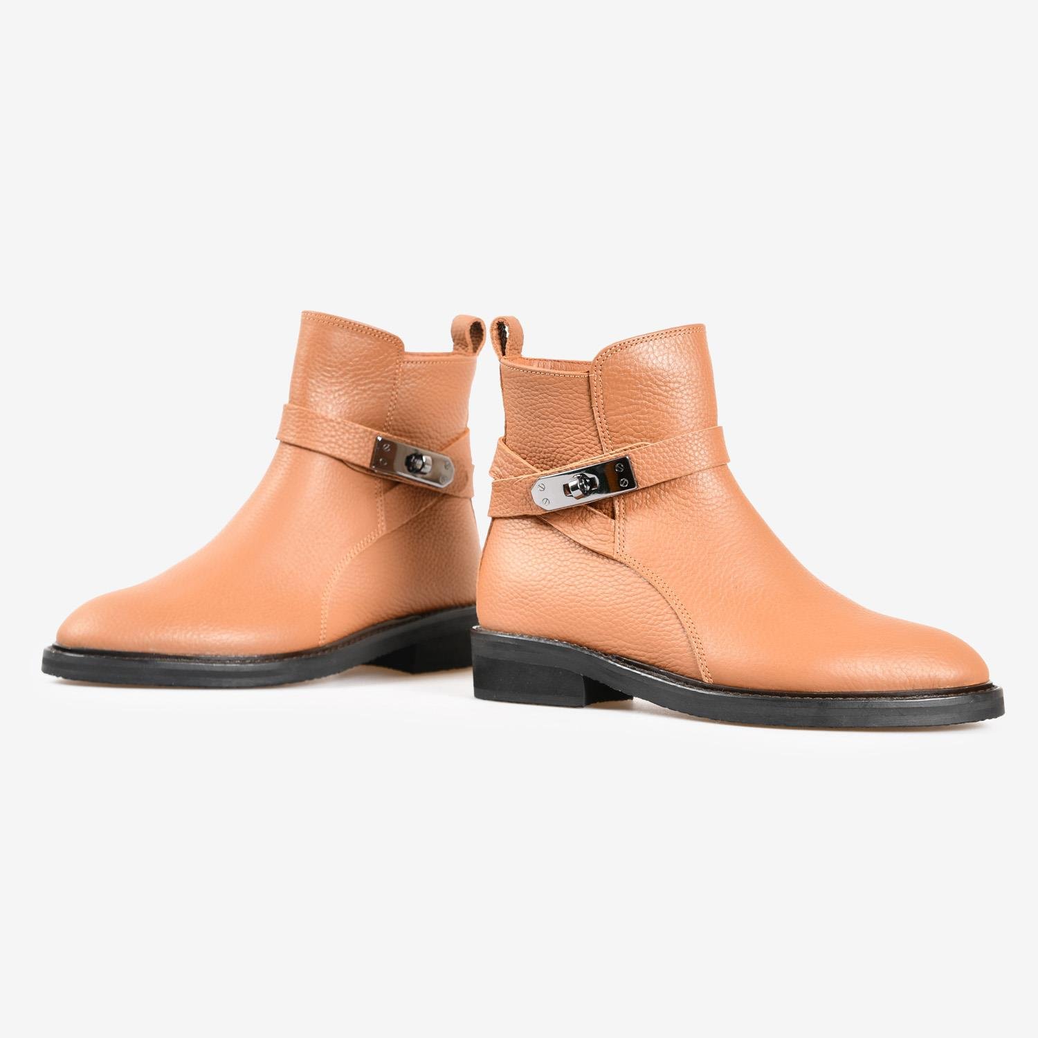 Taba Deri Kemer Detaylı Kadın Bot