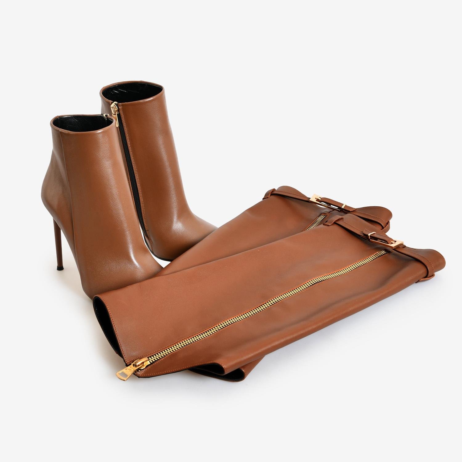 Taba Deri Parçalı Kadın Kadın Çizme