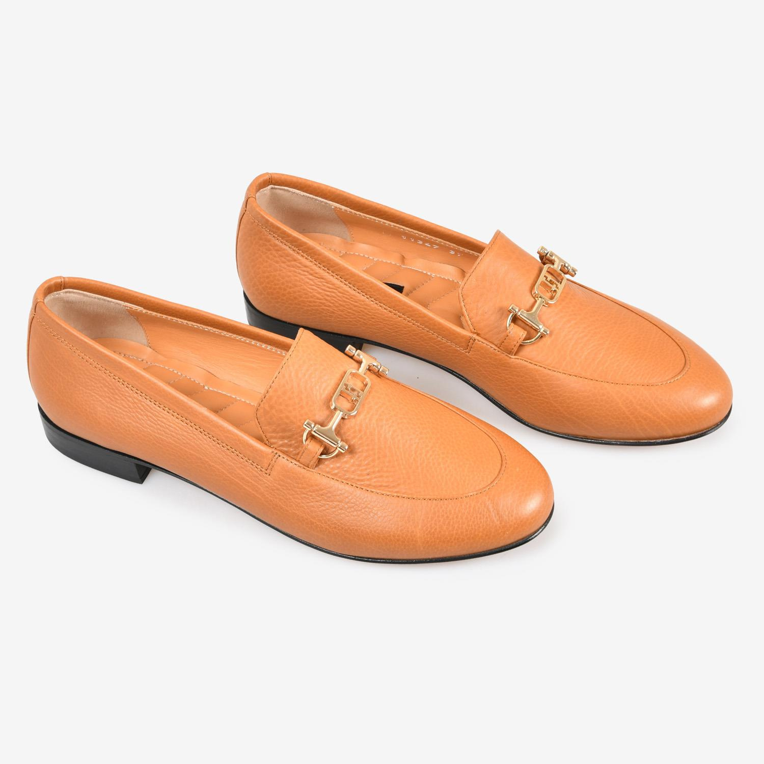 Taba Deri Tokalı Kadın Loafer