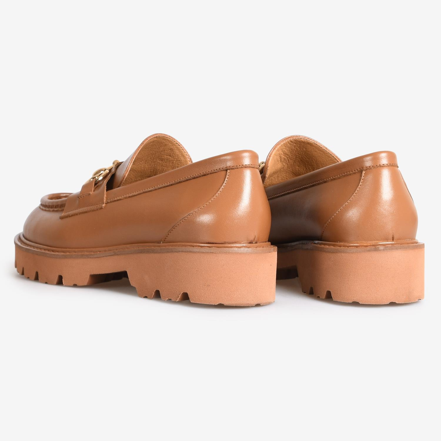 Taba Deri Tokalı Kadın Loafer