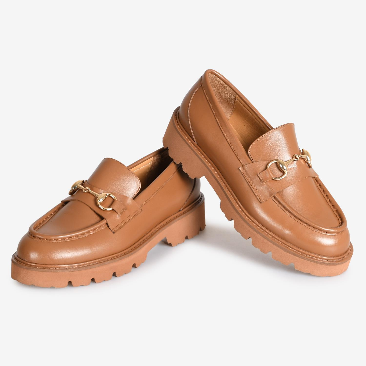 Taba Deri Tokalı Kadın Loafer