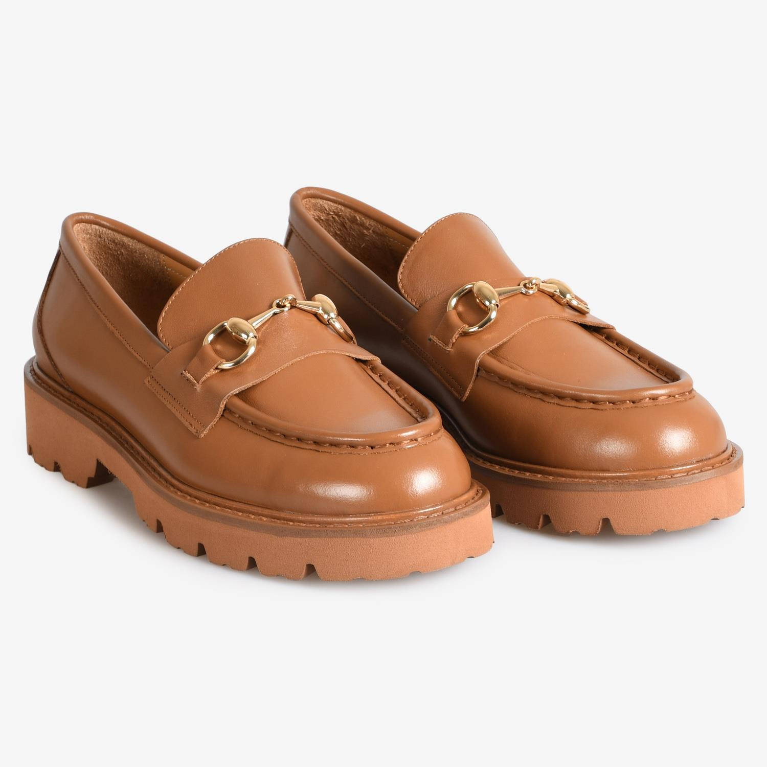 Taba Deri Tokalı Kadın Loafer