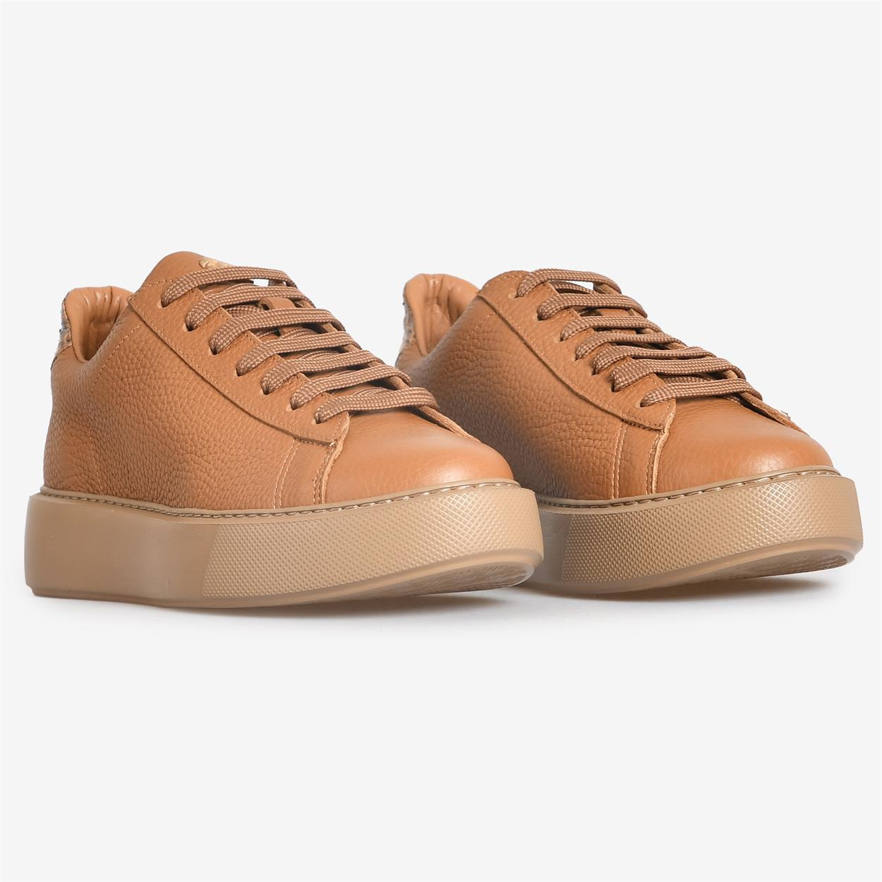 Taba Deri Yılan Desenli Kadın Sneakers
