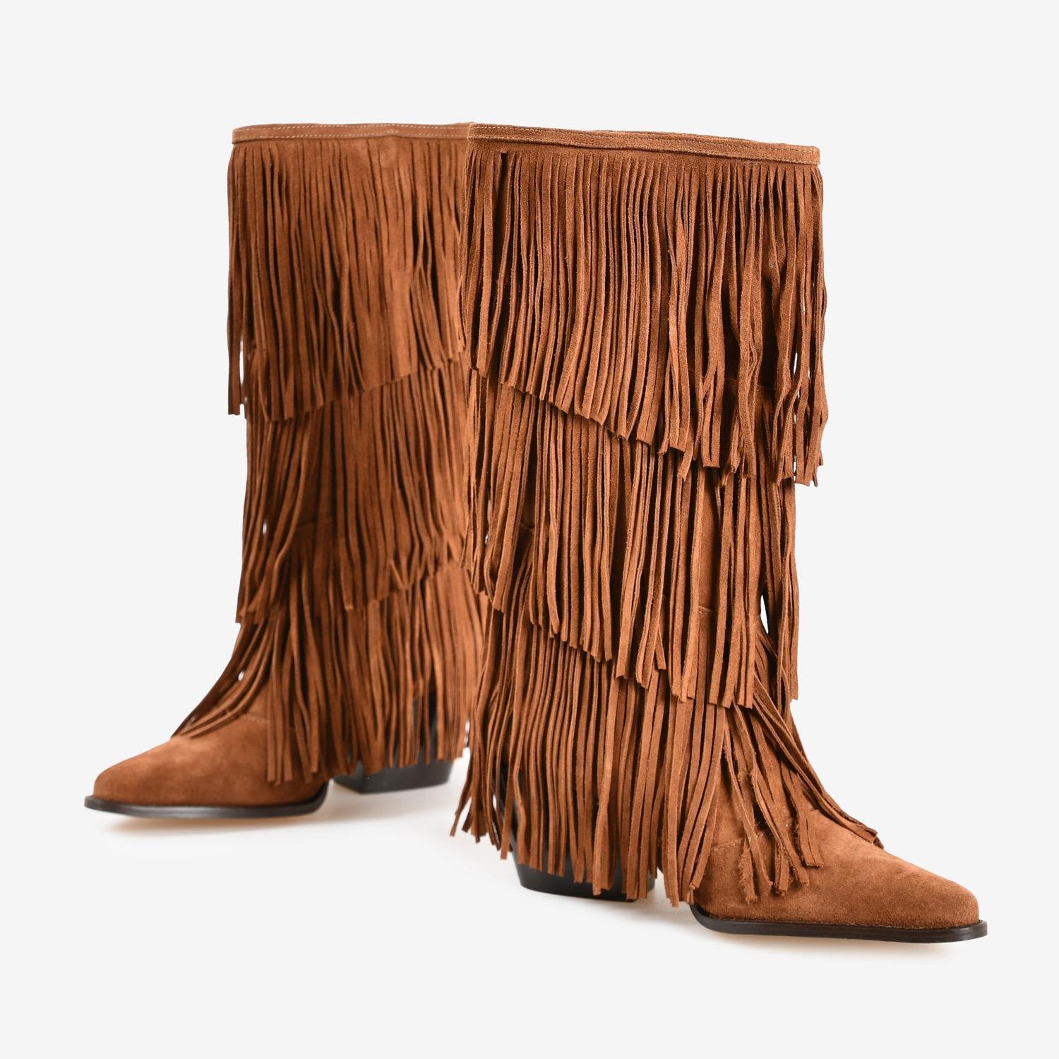 Taba Süet Püskül Detaylı Kadın Çizme