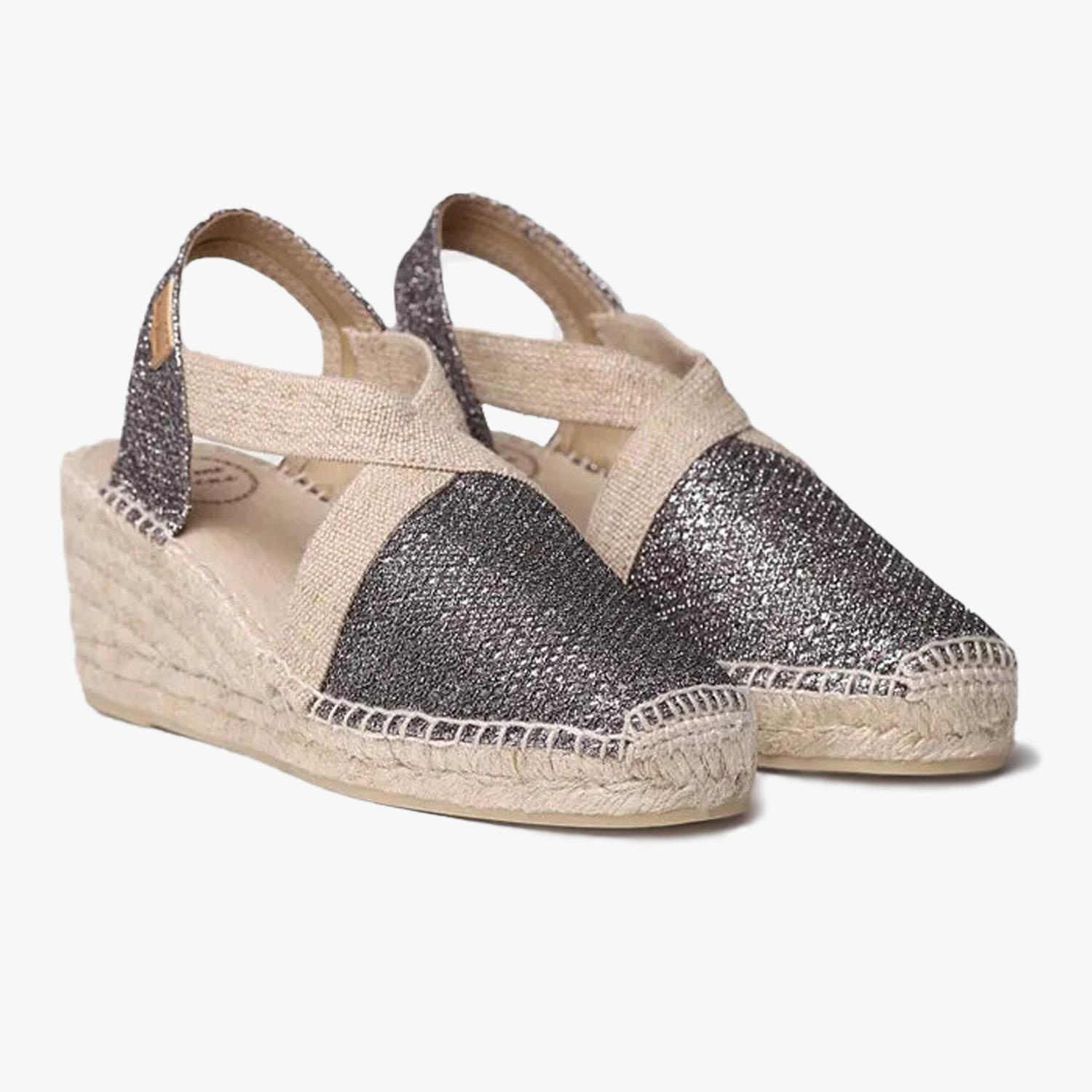 Toni Pons Gri Triton Parlak Vegan Espadril Kadın Sandalet