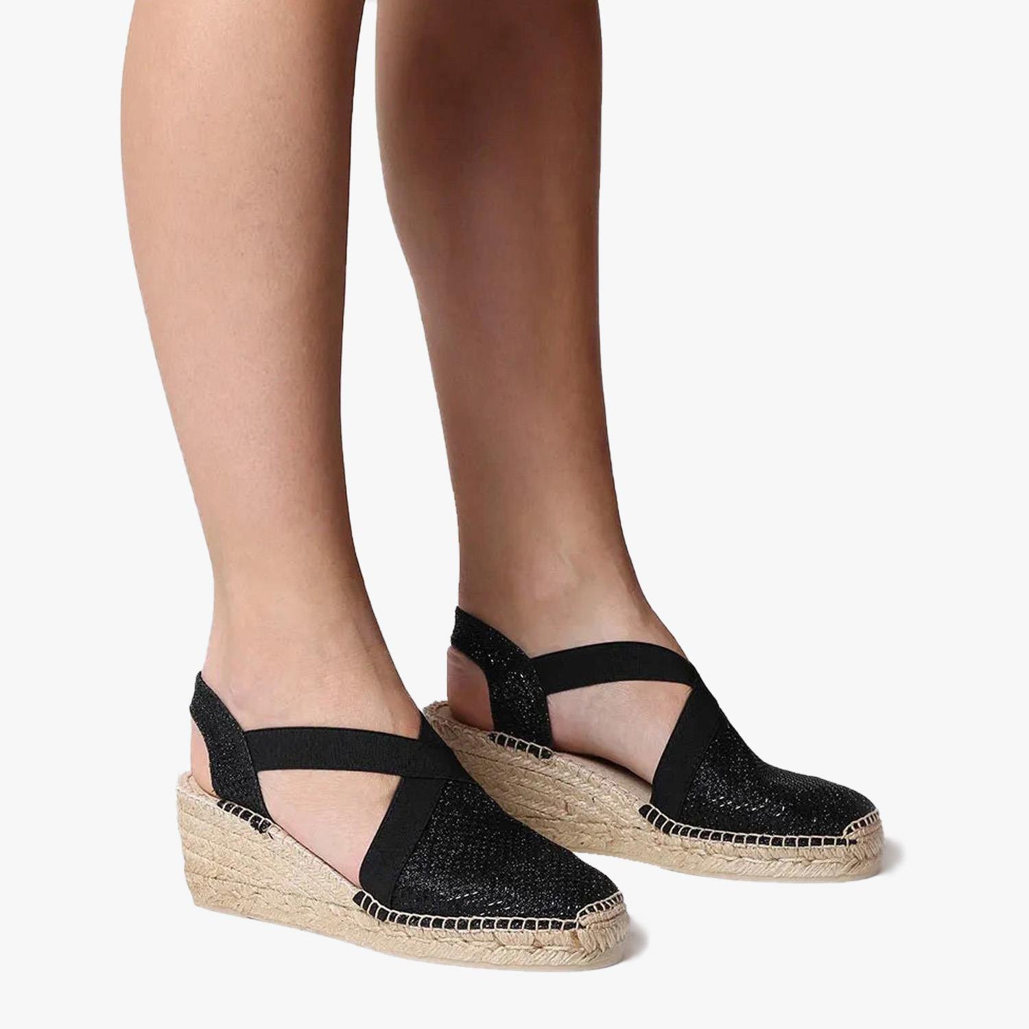 Toni Pons Siyah Triton Parlak Vegan Espadril Kadın Sandalet