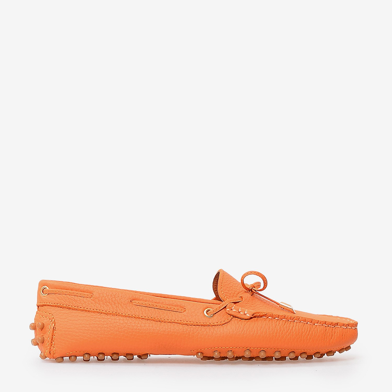 Turuncu Deri Fiyonk Detaylı Babet Loafer