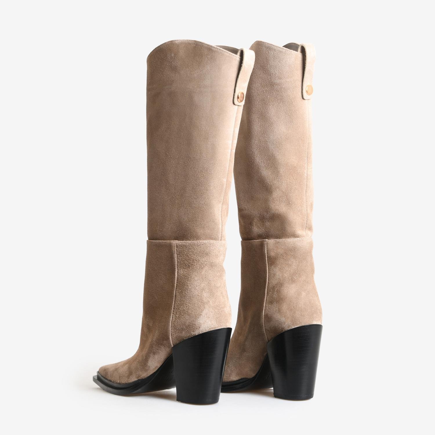 Vizon Deri Düz Kadın Çizme