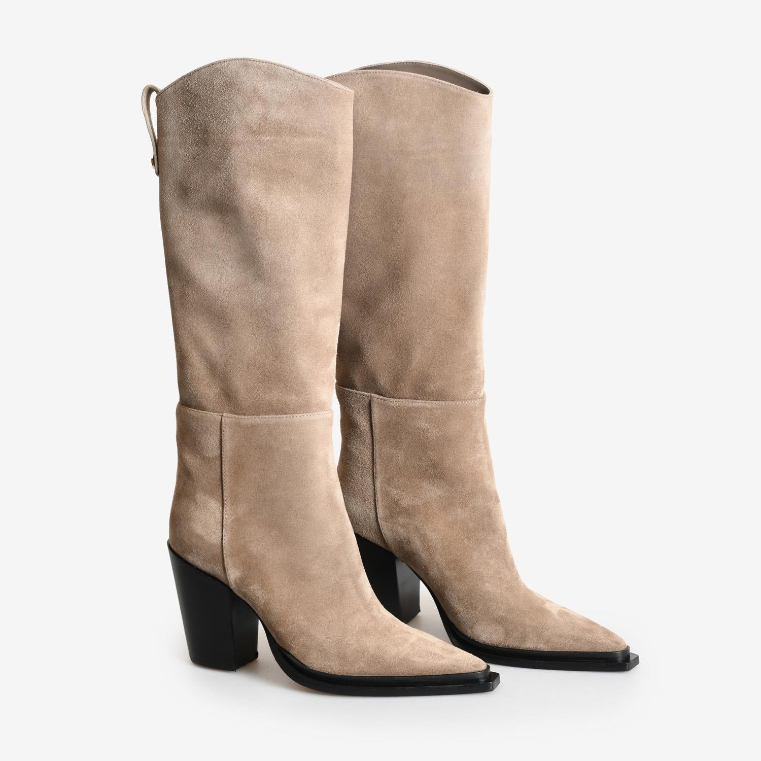 Vizon Deri Düz Kadın Çizme