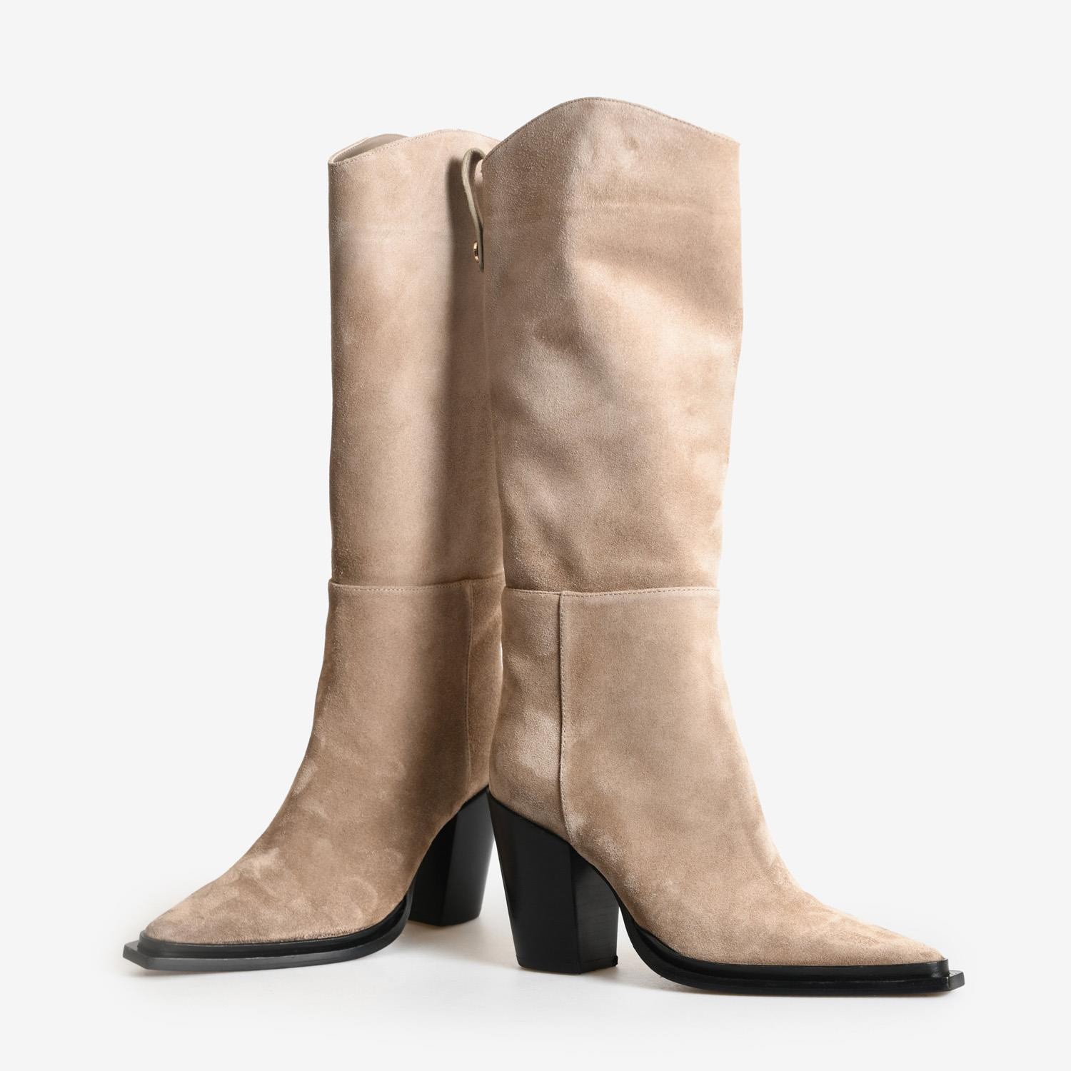 Vizon Deri Düz Kadın Çizme