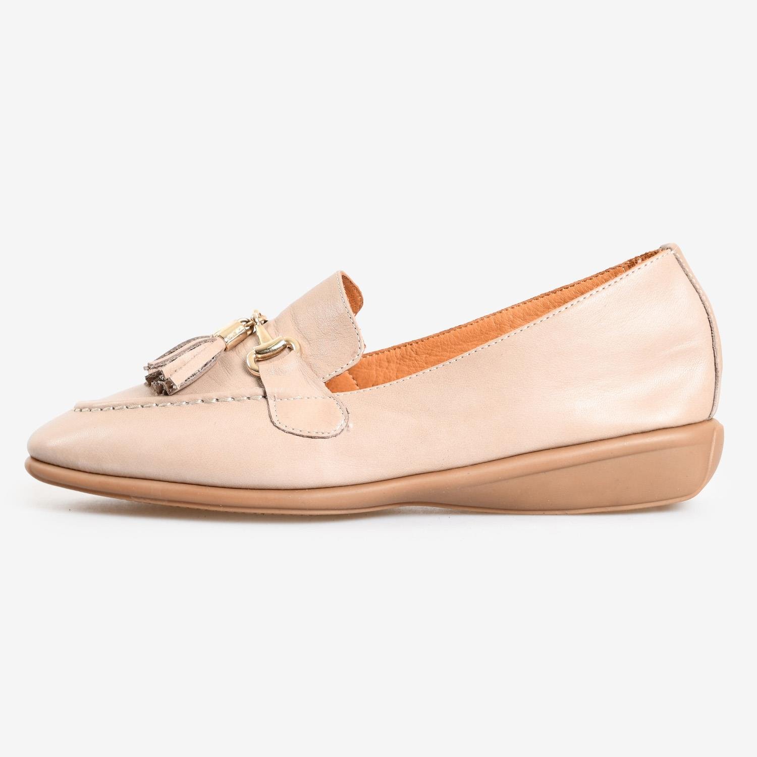 Vizon Deri Püsküllü Kadın Loafer