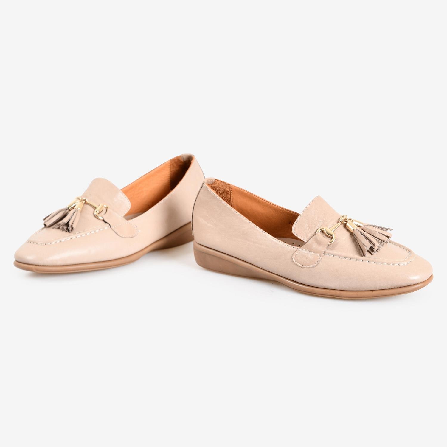 Vizon Deri Püsküllü Kadın Loafer