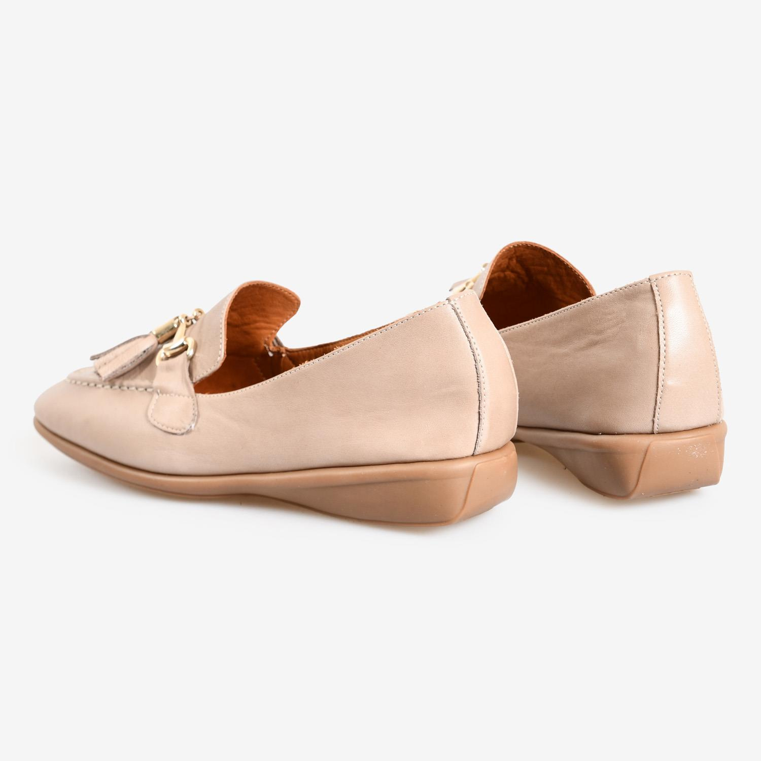 Vizon Deri Püsküllü Kadın Loafer