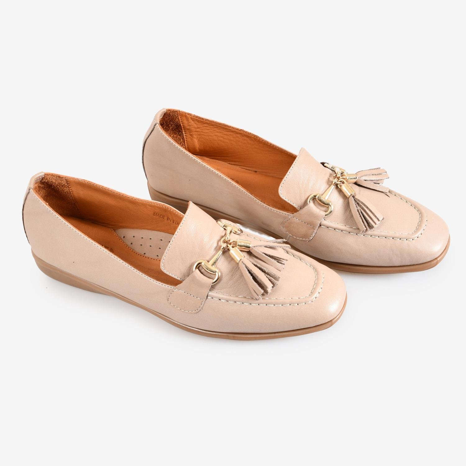 Vizon Deri Püsküllü Kadın Loafer