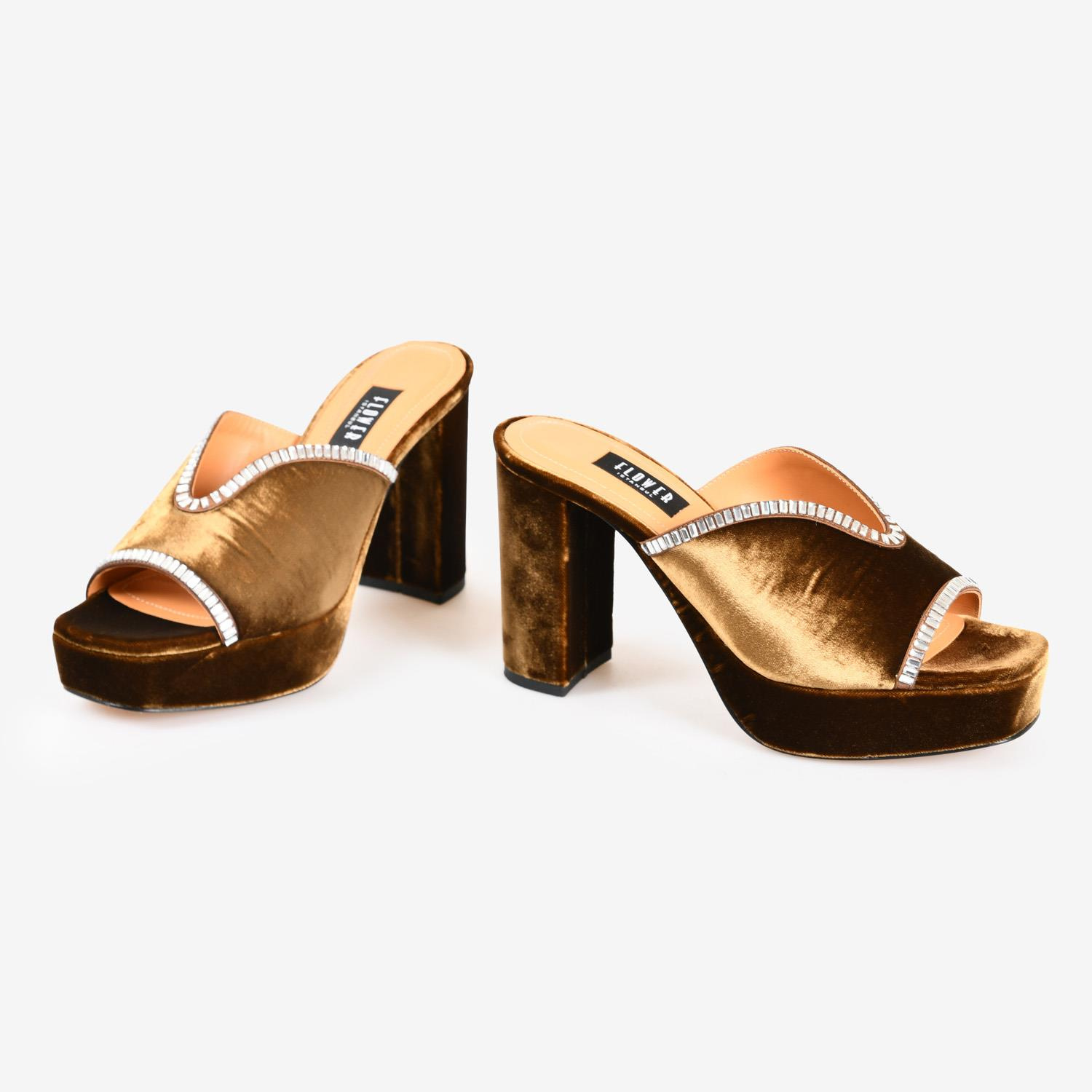 Vizon Kadife Taşlı Kadın Abiye Terlik