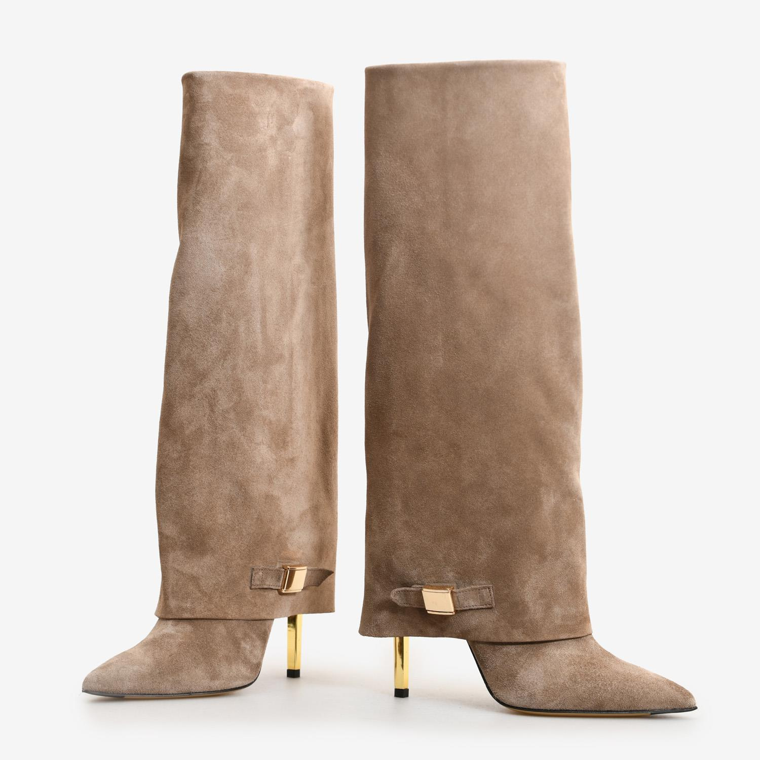 Vizon Süet Topuklu Kadın Çizme