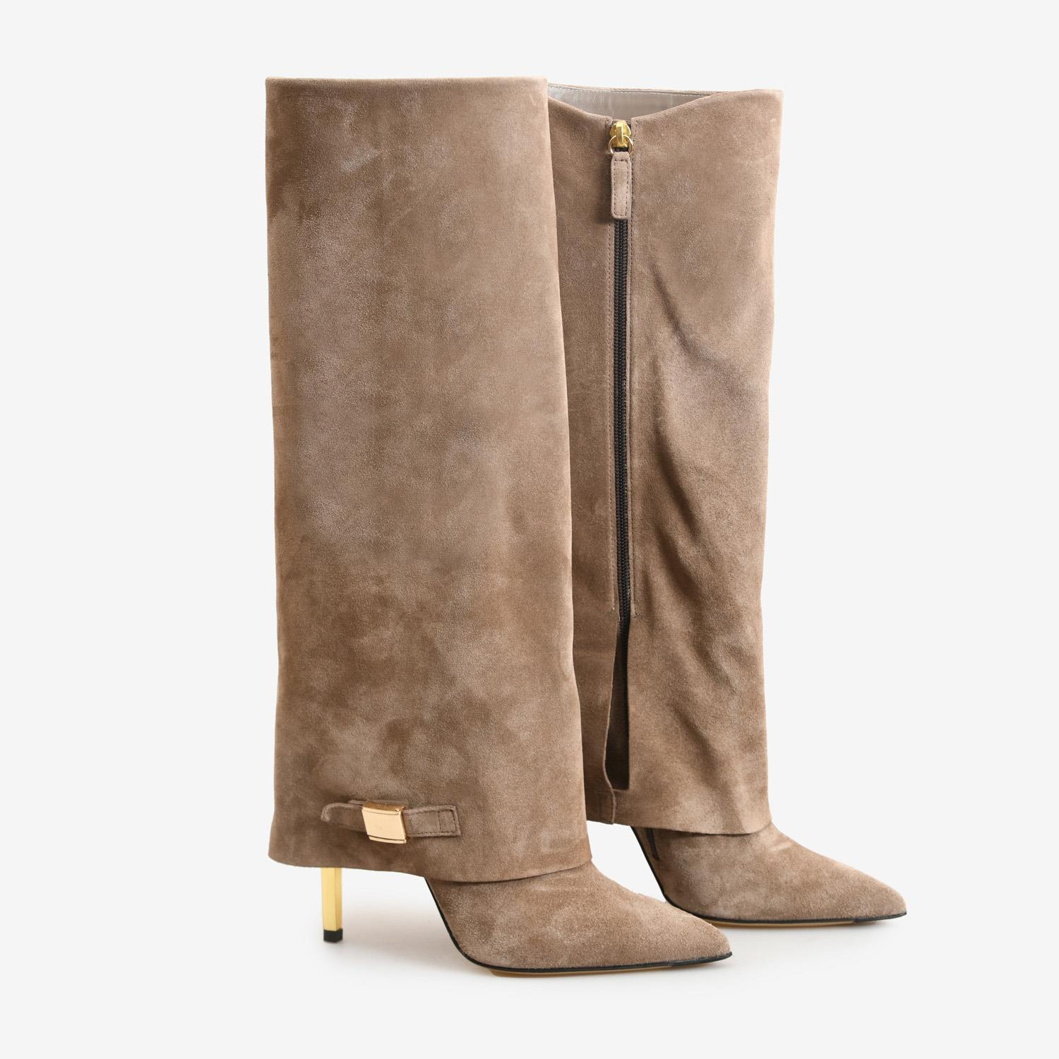 Vizon Süet Topuklu Kadın Çizme