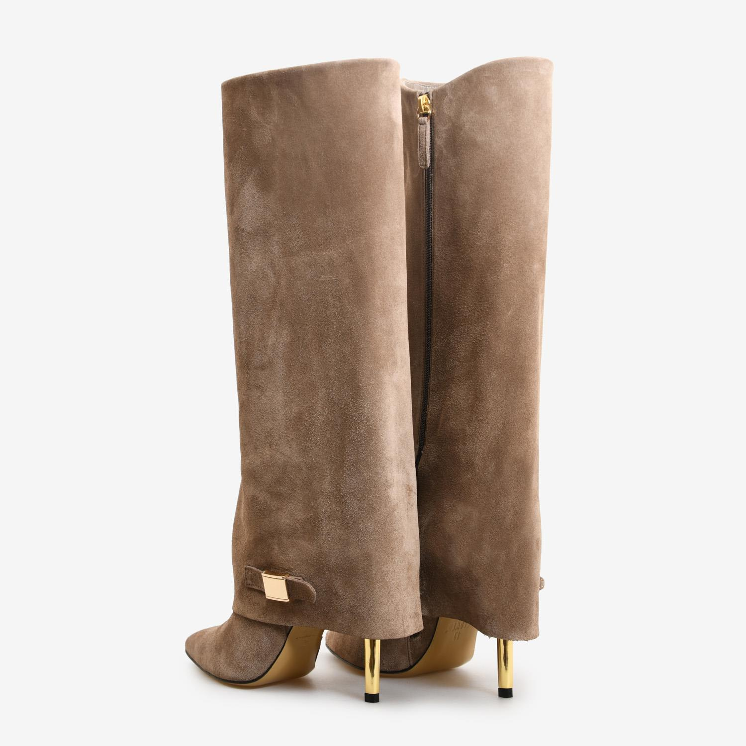 Vizon Süet Topuklu Kadın Çizme