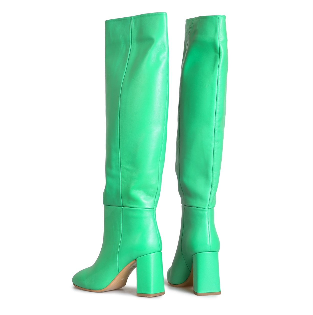 Yeşil Deri Topuklu Kadın Çizme